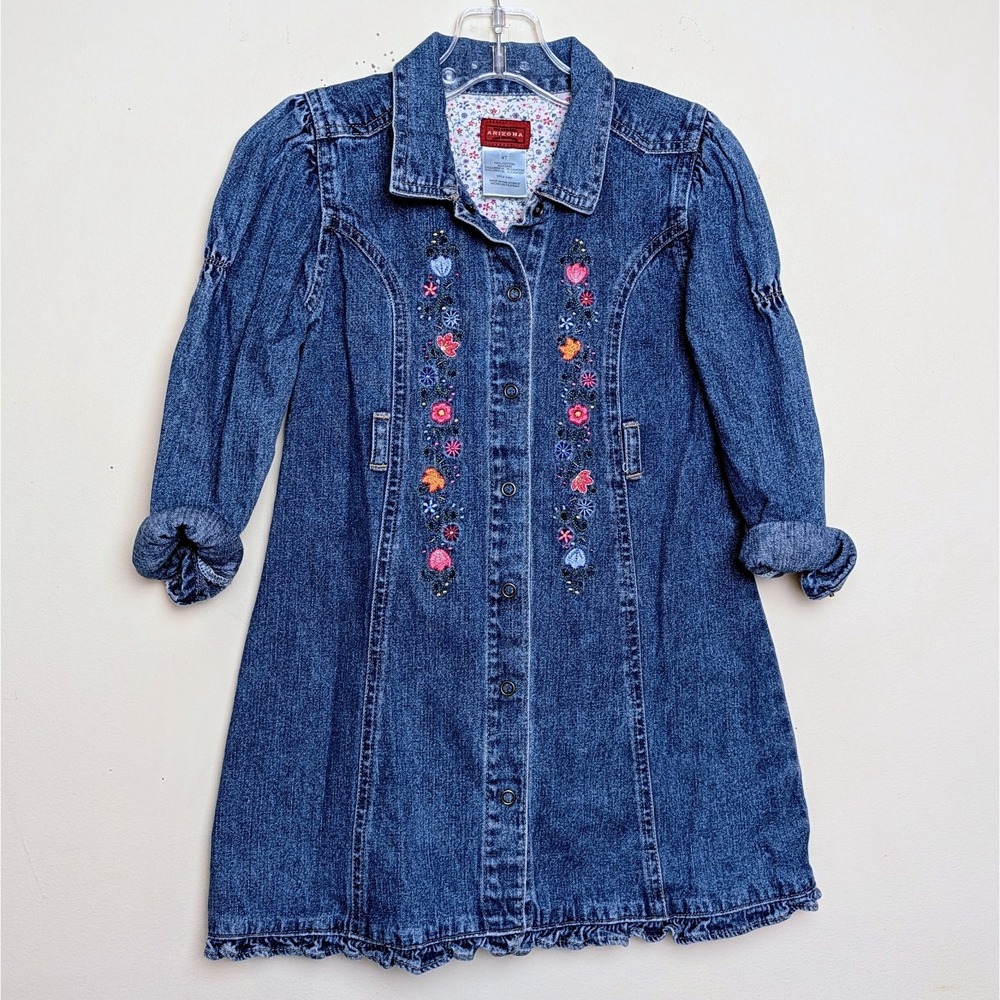 Vintage Arizona Denim Jeans‎ Floral Dress 90s Girls Toddler Size 4T
